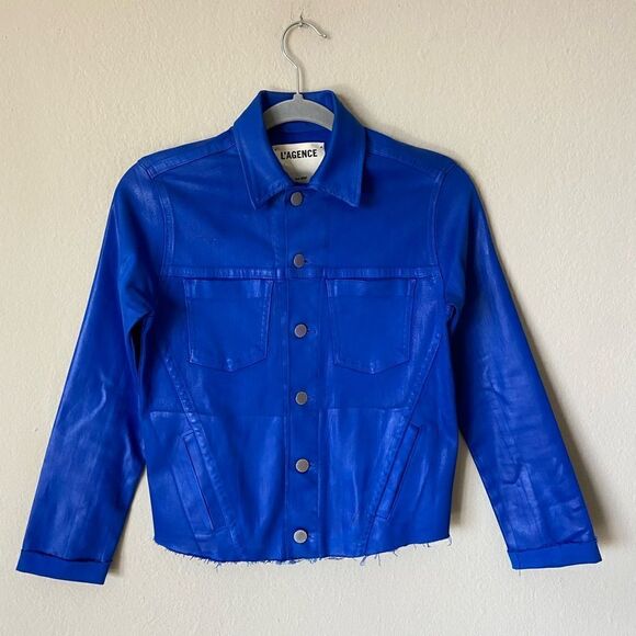 L'Agence Janelle Denim Azure Blue Jean Jacket Cropped Size XS - Picture 6 of 10